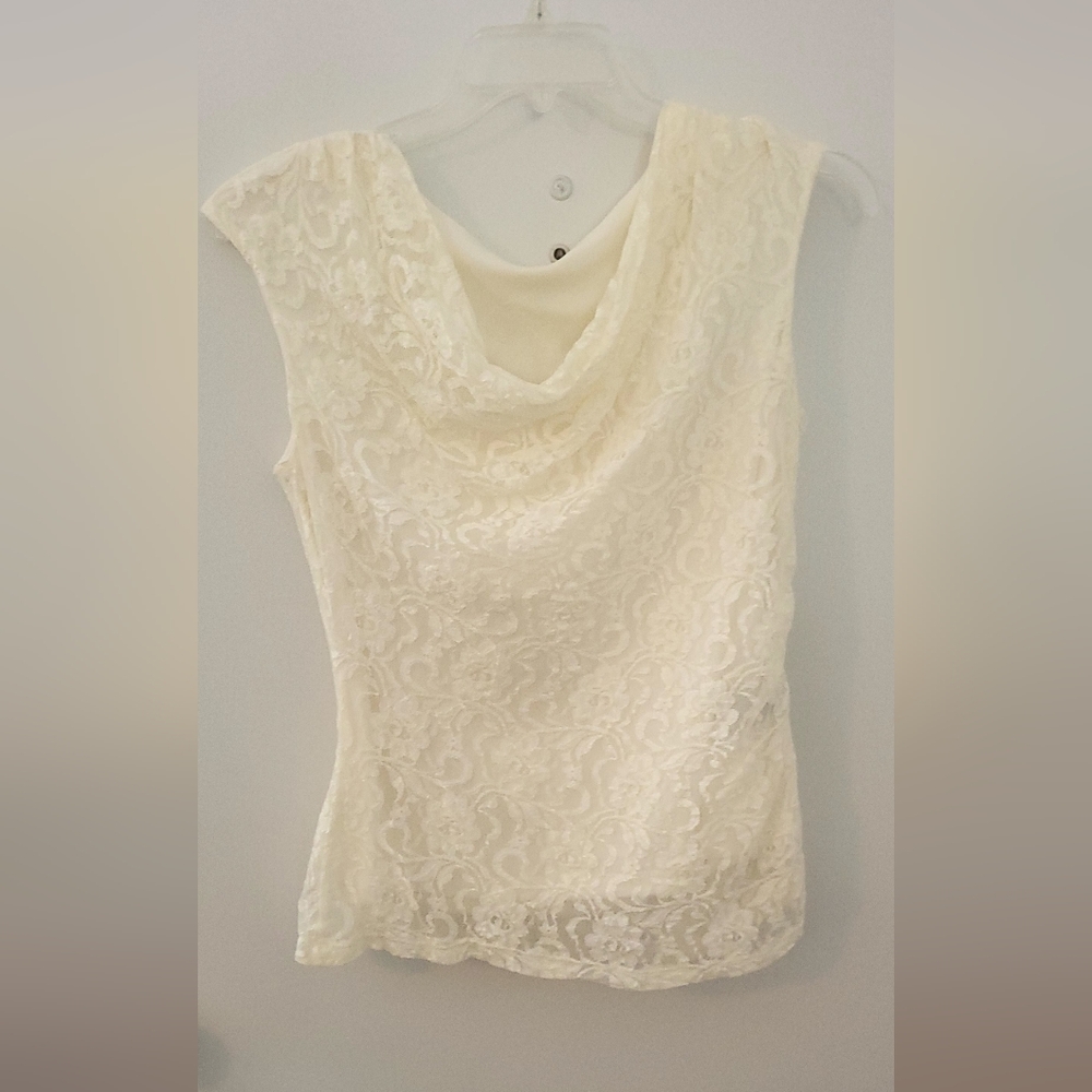 Ivory Lace Sleeveless Blouse, Lined